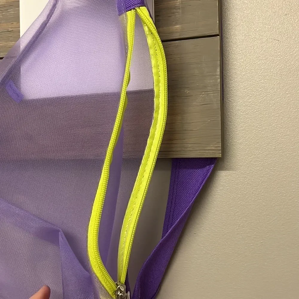 Girlfitti Purple Mesh Velcro Adjustable Body Bag w/ Mesh Wallet & Yellow Zippers